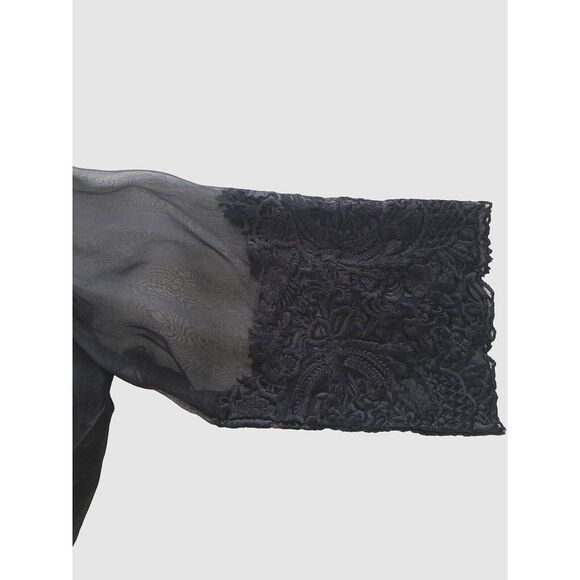 Agha Noor Silk Tunic Top Size L Black Embroidered V-Neck Whimsy Witchy Party - Picture 7 of 10